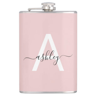 Blush Pink Black Monogram Girl Junggeselinnen-Absc Flachmann