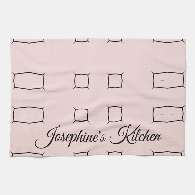Blush Pink Black Personalized Geometric Minimal Geschirrtuch (Horizontal)