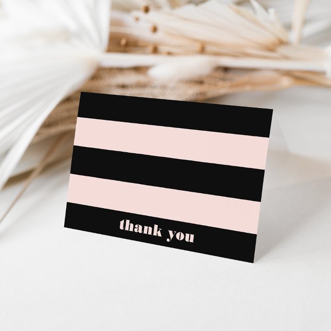 Blush Pink & Black Retro Streifen Vielen Dank Dankeskarte (Von Creator hochgeladen)