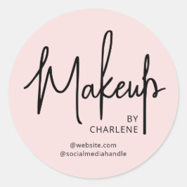 Blush Pink Black Script Makeup Runder Aufkleber