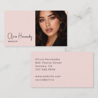 Blush Pink Black Script Photo Makeup Business Card Visitenkarte