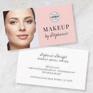 Blush Pink Black Script Photo Makeup Business Card Visitenkarte