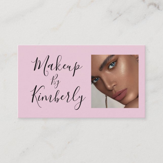 Blush Pink Black Script Photo Makeup Business Card Visitenkarte (Vorderseite)