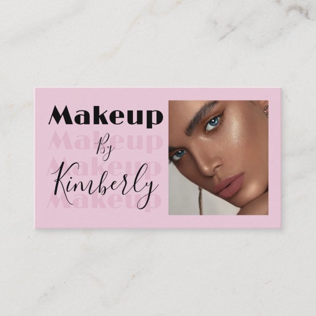 Blush Pink Black Script Photo Makeup Business Card Visitenkarte (Vorderseite)
