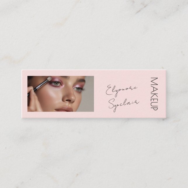 Blush Pink Black Script Photo Makeup Mini  Mini Visitenkarte (Vorderseite)