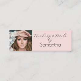Blush Pink Black Script Photo Makeup Mini Visitenkarte