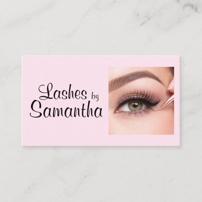 Blush Pink Black Script Photo Makeup Telefonnummerkarte (Vorderseite)