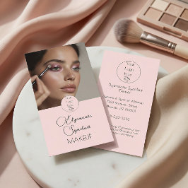 Blush Pink Black Script Photo Makeup Visitenkarte