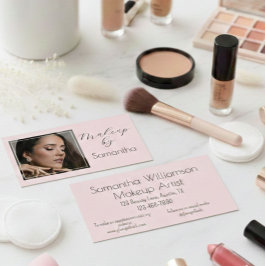 Blush Pink Black Script Photo Makeup Visitenkarte