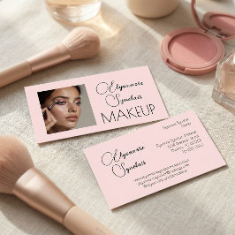 Blush Pink Black Script Photo Makeup Visitenkarte