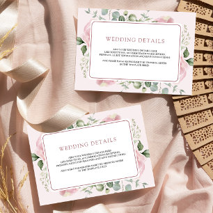 Blush Pink Bläschen Eukalyptus Hochzeitdetails Begleitkarte