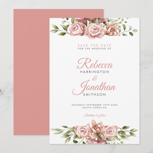 Blush Pink Bläschen Hochzeit speichern das Datum Einladung (Vorne/Hinten)