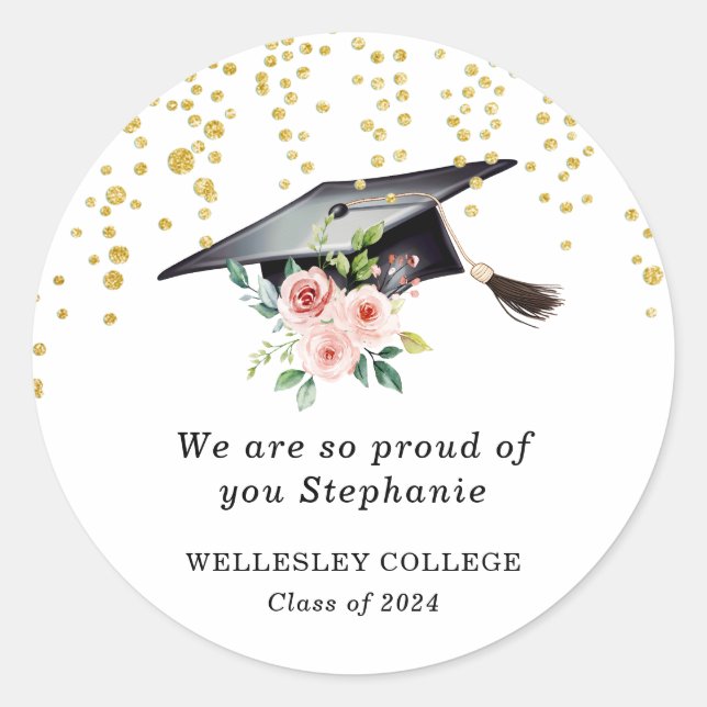 Blush Pink Bläschen Hut Wir sind stolz auf euch Au Runder Aufkleber (Vorderseite)