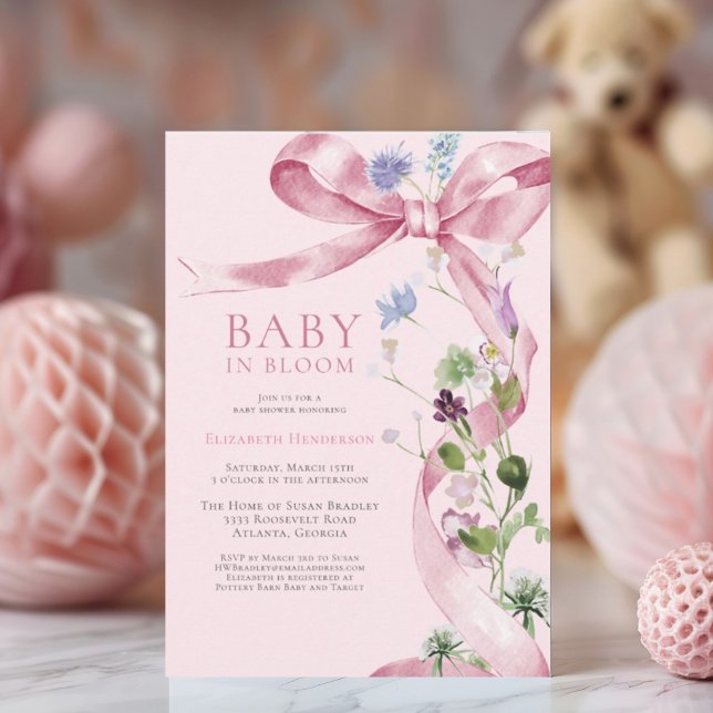 Blush Pink Bläschen Wildblume Babydusche Einladung (Von Creator hochgeladen)