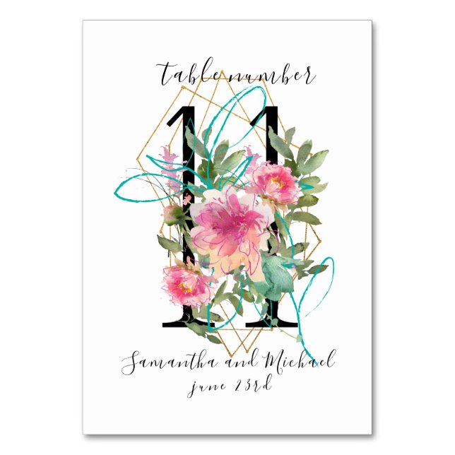 Blush Pink Bläserpferde Gold Tischnummer 11 Zeiche (Vorderseite)