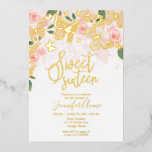 Blush Pink Bläsersüß 16 Schmetterling Gold Folieneinladung<br><div class="desc">Blush Pink Bläsersüß 16 Schmetterling Gold Einladung</div>