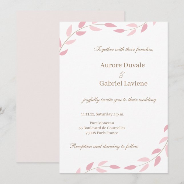 Blush Pink Blätter Herbst Botanische Hochzeit Einladung (Vorne/Hinten)
