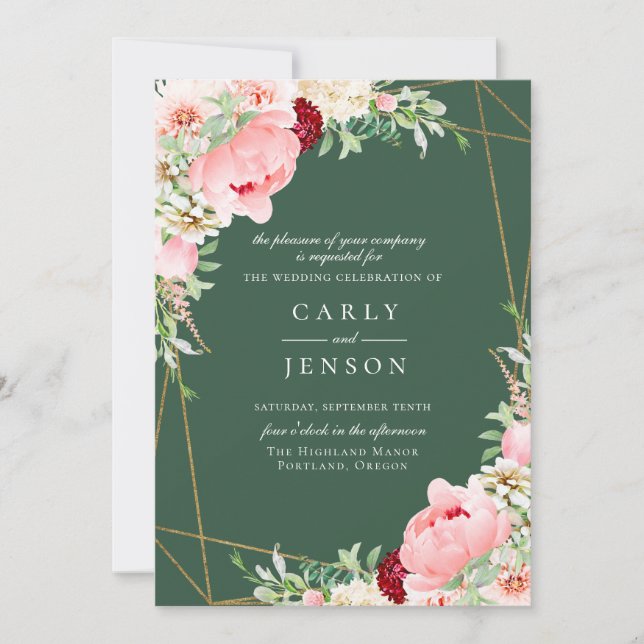Blush Pink Blau Geometrische grüne Hochzeit Einladung (Vorderseite)