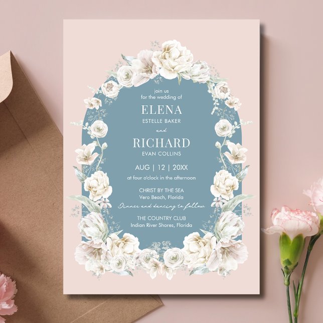 Blush Pink Blauer Blumengarten Einladung Hochzeit (Blush Pink Blue Floral Garden Wedding Invitation)