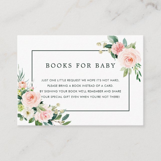 Blush Pink Bloom Book Request Baby Duschkarten Begleitkarte (Vorderseite)