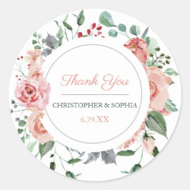 Blush Pink Bloom Romantische Hochzeit Vielen Dank Runder Aufkleber