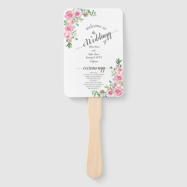 Blush Pink Bloom Wedding Fächer (Vorderseite)