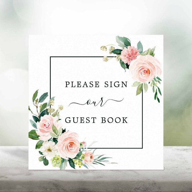 Blush Pink Bloom Wedding Guest Book Square Zeichen Poster (Von Creator hochgeladen)