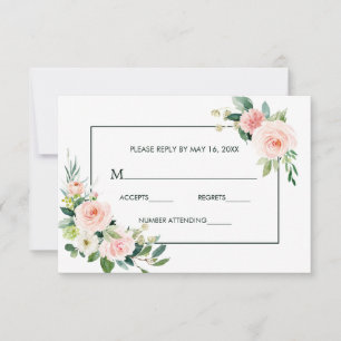Blush Pink Bloom Wedding RSVP Card Karte