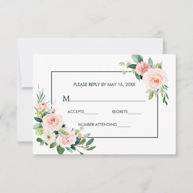 Blush Pink Bloom Wedding RSVP Card Karte (Vorderseite)