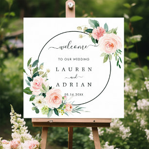 Blush Pink Bloom Wedding Welcome Square Sign Poster