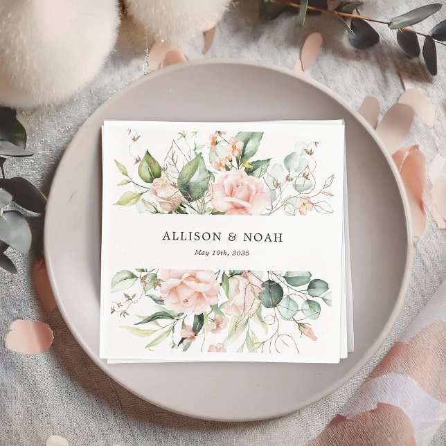 Blush Pink Blooms Wedding Napkins Serviette (Von Creator hochgeladen)