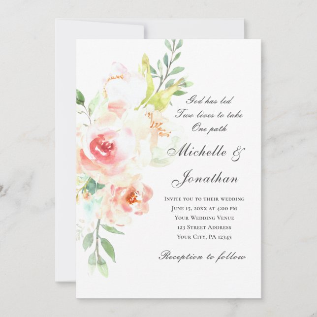 Blush Pink Bloral Alles in einer Hochzeit Christli Einladung (Vorderseite)