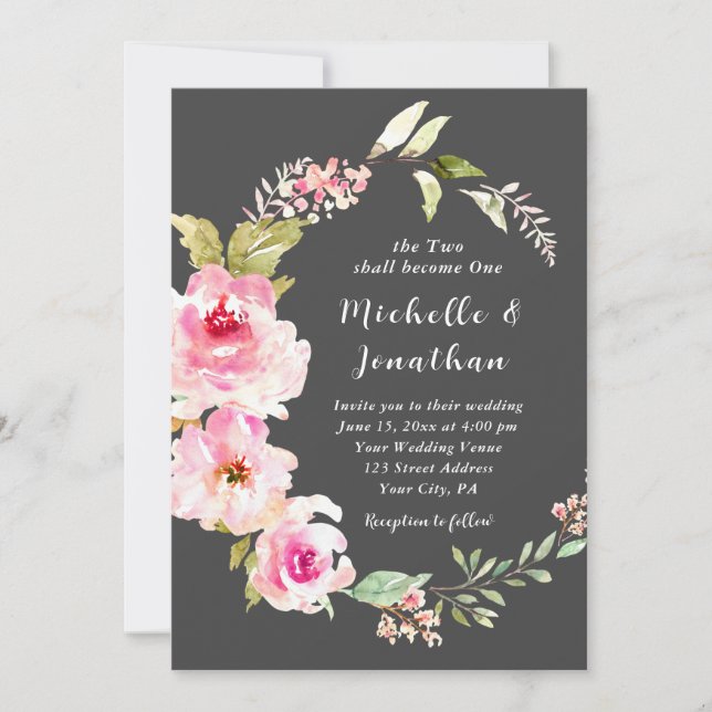 Blush Pink Bloral auf Christlicher Hochzeit Einladung (Vorderseite)