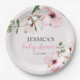Blush Pink Bloral Baby Dusche Begrüßungszeichen, Pappteller