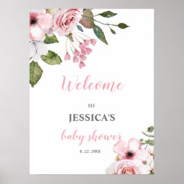 Blush Pink Bloral Baby Dusche Begrüßungszeichen, Poster