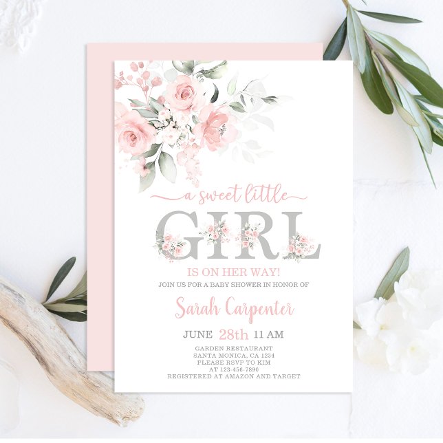 Blush Pink Bloral Baby Dusche Girl Einladung (Von Creator hochgeladen)
