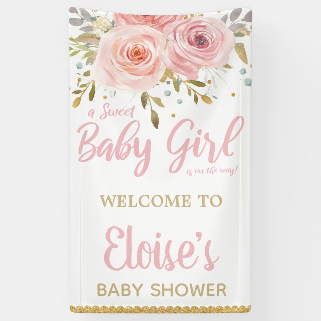Blush Pink Bloral Baby Dusche Hintergrund Empfang Banner (Vertikal)