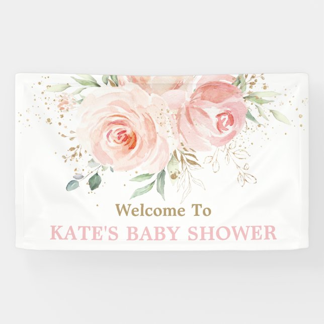 Blush Pink Bloral Baby Dusche Hintergrund Empfang Banner (Horizontal)
