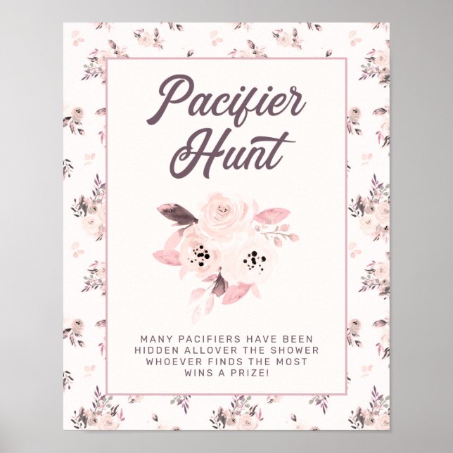 Blush Pink Bloral Baby Dusche Schnuller Spielzeich Poster (Vorne)
