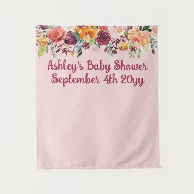 Blush Pink Bloral Baby Duschkabine Foto Stand Hint Wandteppich (Vorderseite)
