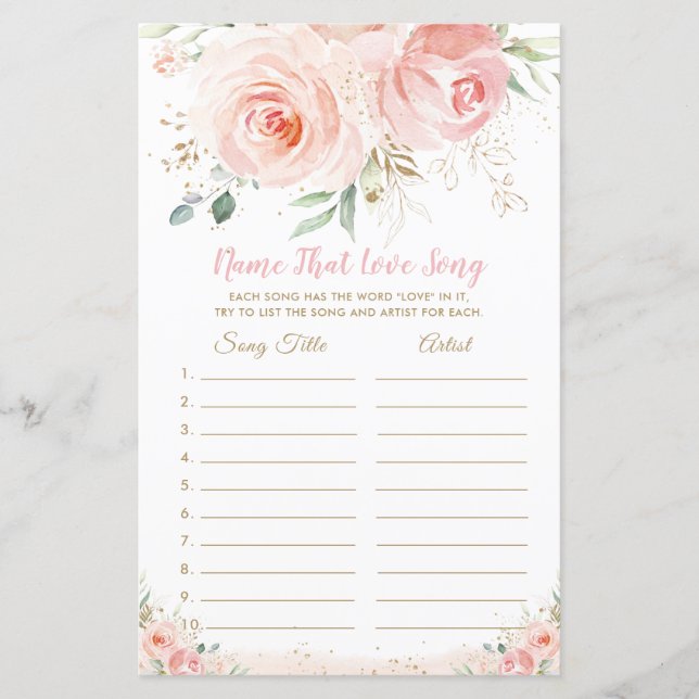 Blush Pink Bloral Bridal Name, dass Liebe Song Gam (Vorderseite)