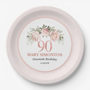 Blush Pink Bloral Elegant Feminine Pappteller