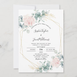 Blush Pink Bloral Eukalyptus Geometric Wedding Einladung