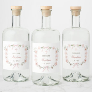 Blush Pink Bloral Frame Taufe Alkoholflaschenetikett