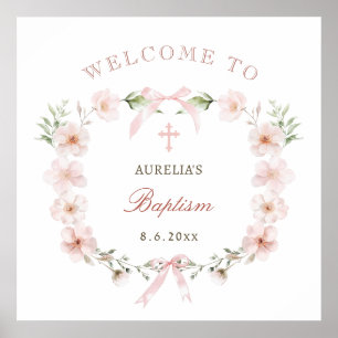 Blush Pink Bloral Frame Taufe Willkommen Poster
