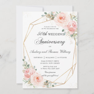 Blush Pink Bloral Geometric Hochzeitjubiläum Einladung