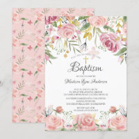 Blush Pink Bloral Gold Cross Taufe
