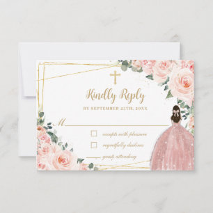 Blush Pink Bloral Gold Taufe Christening Reputatio RSVP Karte