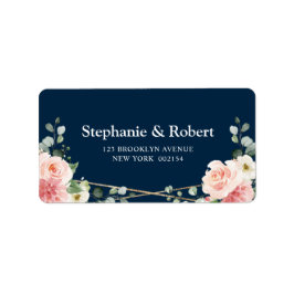 Blush Pink Bloral Navy Geometric Botanical Wedding Adressaufkleber
