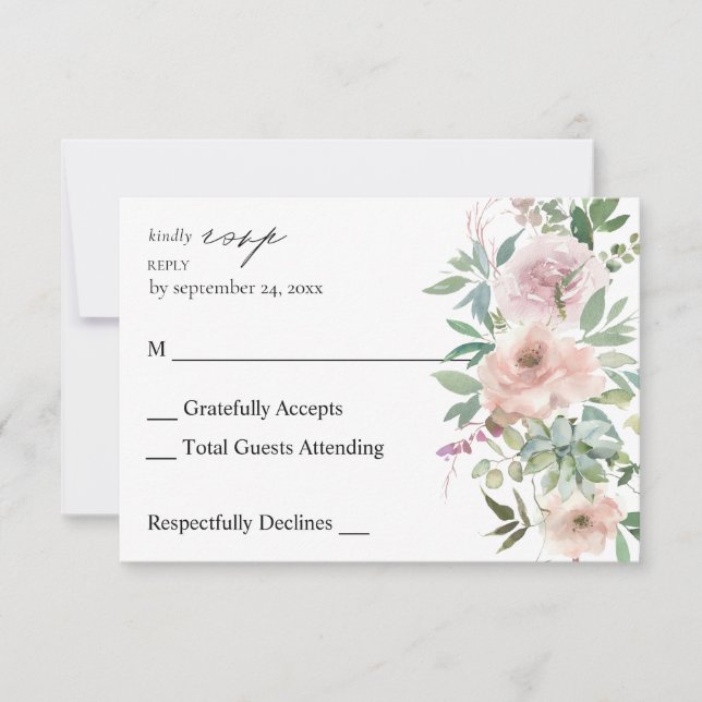Blush Pink Bloral & Sukkulent am UAWG RSVP Karte (Vorderseite)